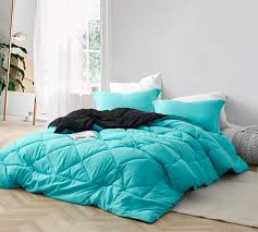 Get some aqua bedding, curtains, or paint a side table in this bold hue. Machine Washable Softest Microfiber Reversible Neutral Black And Bright Aqua Oversized Full Xl Comforter