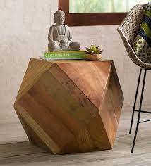 Wood smart end table with bluetooth audio & wireless phone charging! Geometric Side Table Vivaterra