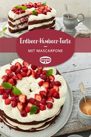 Kaffeetafel Teatime Feier Erdbeer Himbeer Sahne Mascarpone Torte Dekorative Sahne Torte Erdbeer Himbeer Sahne Mascar Mascarpone Backzutaten Himbeeren