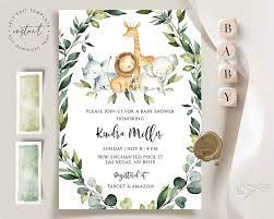 Baby Shower Invitation Template Safari Baby Shower Etsy Gender Neutral Baby Shower Invitations Safari Baby Shower Invitations Baby Shower Invites Neutral