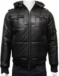 Mens Classic Retro Puffed Leather Biker Jacket Black Dn Benz Leather