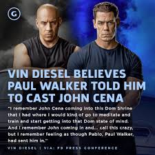 Jun 25, 2021 · f9 (2021) cast and crew justice is coming. tmdb score. Gamespot On Twitter John Cena Was Cast In F9 Due To What Vin Diesel Believes Was A Posthumous Recommendation From The Late Paul Walker Https T Co S6jxkuvolb