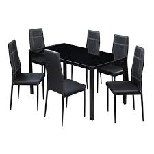 This costway dining table and chair set features a sturdy steel frame and solid mdf panel. Boyel Living Black Kitchen Dining Set Glass Table Top With 6 Leather Chairs Set Of 7 Bh Wy000035baa The Home Depot