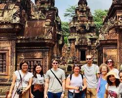 Image of Tourists exploring the Banteay Srei temple complex