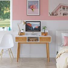 Check spelling or type a new query. Homecho Writing Computer Desk Modern Workstation Table Wood Compact Study Desk With 4 Drawer Storage And Shelves Bamboo Legs For Home Office 41 7 White Buy Online At Best Price In Uae