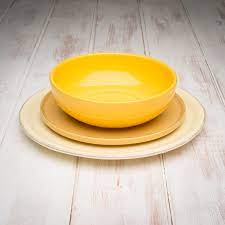 Set of 2 mikasa italian countryside dd900 rimmed soup bowls. Handmade Yellow Tuscan Dinnerware Set