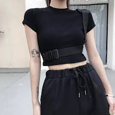 Black White Straps Grunge Aesthetic Slim Crop Top Aesthetic Clothes Fashion Grunge Aesthetic Cute aesthetic, egirl, soft, pastel and korean outfits. black white straps grunge aesthetic