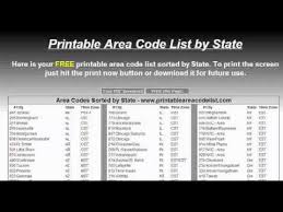 printable area code list by number state or time zone