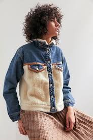 Bdg Cozy Denim Sherpa Trucker Jacket Urban Outfitters Women S Coats Jackets Urban Outfitters Jacket Denim Design