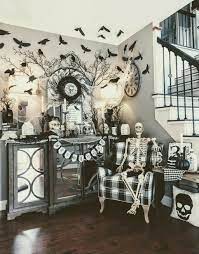 33 Stunning Black And White Halloween Decor Ideas For Your Home Halloween Living Room Halloween Party Decor Diy Halloween House