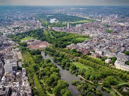 An aerial view of buckingham palace gardens, with the waterloo vase visible on the lawn; Britain From The Air Buckingham Palace