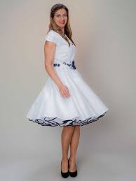 Rockabilly Petticoat Outfit Petticoatkleid Knielang Weiss Blau Von Setrino Kleider Rockabilly Kleider Kleider Fur Hochzeitsgaste