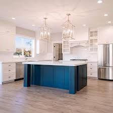 As far as colors that best compliment blue cabinetry, absolutely any wood, in most stains are going to work. Interior Design Ideas Interior Design Kitchen Blue Kitchen Decor Home Kitchens