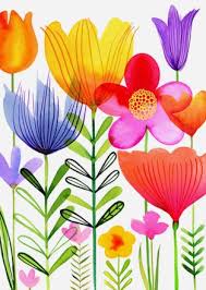 Growing Flowers Disegno Di Fiori Dipinti Semplici Acquerello Floreale
