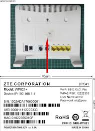 Find zte router passwords and usernames using this router password list for zte routers. Wf821 Lte Router Label Diagram Srq Wf821 Label Location Zte