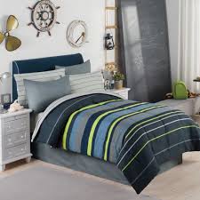 Our twin xl comforters are sized to fit the longer than normal twin sized beds many dorm rooms have for students. Gray Blue Green Boys Stripe Twin Comforter Set 6 Piece Bed In A Bag Walmart Com Walmart Com