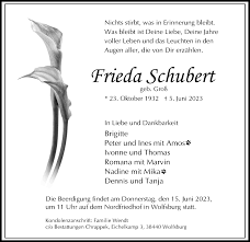Traueranzeigen von Frieda Schubert