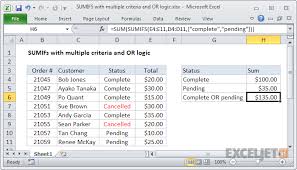 Excel Formula Sumifs With Multiple Criteria And Or Logic Excel Formula Logic Excel