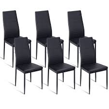Giantex Set Of 6 Dining Chairs With Steel Frame High Back Pu Leather Elegant Design For Home Kitchen High Back Dining Chairs Side Chairs Dining Dining Chairs