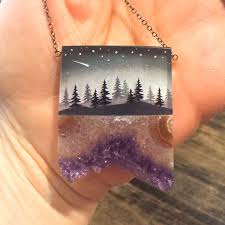 Faryn Davis of Fernworks creates tiny, intricate worlds in resin and  gemstones. Each scene is painted with toothpicks and brushes, layered into  epoxy, and polished into dreamlike 3-D landscapes. I'm in awe