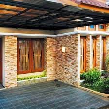 Tidak hanya terlihat kekinian, tiang bulat juga mengundang kesan mewah, gagah, dan eksklusif, terutama jika dibuat dengan ketinggian lebih dari tiga meter. Model Teras Rumah Minimalis Batu Alam Paling Istimewa Desain Rumah Eksterior Desain Rumah Bungalow Rumah Batu