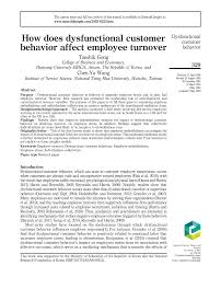 Pdf How Does Dysfunctional Customer Behavior Affect Employee Turnover