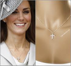 Kate Inspired Sterling Silver Diamond Cross Necklace, Royal Jewelry, CZ  Sparkle Cross Inspirational Necklace, #967
