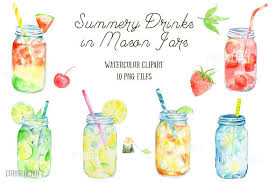 Watercolor Mason Jar Drinks Cocktails Tea Lemonade Digital Etsy Mason Jar Drinks Mason Jars Clip Art