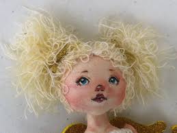 Textile Little Angel Rag Doll Miniature Hand Painted Mermaid OOAK Art  Fabric ONE Doll Christmas Ornament Décor 7"/17 Cm READY for Shipment