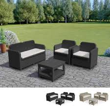 Salon de jardin très tendance qui meublera avec raffinement votre terrasse.canapé. Salon De Jardin Grand Soleil Sorrento En Poly Rotin Table Basse Fauteuils Pour Exterieur 4 Places