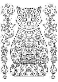 Free printable cats coloring page for kids. Cute Cat On Pillow With Flowers Cats Adult Coloring Pages