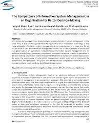 Pdf The Competency Of Information System Management In An Organization For Better Decision Making