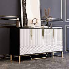 Aro Contemporary 60 Inch Sideboard Buffet 4 Door Sideboard Table Kitchen Buffet Table In White Black White Black In 2021 Dining Room Console Table Sideboard Buffet Contemporary Sideboard