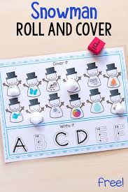 Snowman Roll And Cover Mats Winter Literacy Activities Winter Kindergarten Winter Preschool