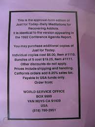 It would be wonderful to have these book for downloaded on my nook that would be so cool to have thank you gina mercer. Narcotics Anonymous Rare Approval Draft Just For Today Meditation Book 1991 405644933