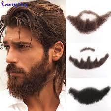 Barba falsa encaracolada marrom 100% cabelo humano realista barba falsa  renda invisível bigode falso para homens maquiagem cabelo facial