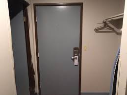 The first step is to remove the door from the frame. Amateur Paint Job On Door Frame Picture Of Vagabond Inn Executive Hayward Hayward Tripadvisor