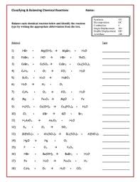 In a chemical reaction atoms are rearranged as old chemical bonds are broken and new chemical bonds are formed.the the type and number of atoms must balance on both sides of the chemical equation. Classifying And Balancing Chemical Reactions Worksheet By Math Science Geek