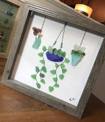 I want to tell you, i love your. Custom Order Sea Glass Framed Art 8x8 3 Hanging Plants Etsy Sea Glass Art Projects Sea Glass Art Diy Sea Glass Crafts