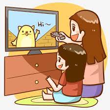Mother And Daughter Watching Tv Animated Video Png And Psd Tv Animation Graphic Design Background Templates Black And White Cartoon