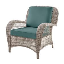 Hampton Bay Beacon Park Gray Wicker Outdoor Patio Stationary Lounge Chair With Sunbrella Peacock Blue Green Cushions H023 01011400 The Home Depot Lounge Chair Outdoor Patio Furniture Collection Green Cushions