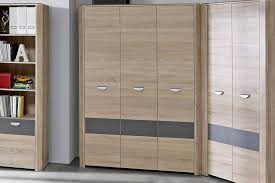 Korpus und fronten dieser möbelserie sind in aktuellem sonoma eiche sägerau dekor und. Forte Yoop 3 Turiger Kleiderschrank Sonoma Eiche Grau Mobel Letz Ihr Online Shop
