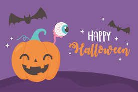 feliz halloween engraçado abóbora, olho assustador e cartão de morcegos  1367354 Vetor no Vecteezy