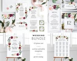 Wedding Invitation Template Bundle Printable Wedding Set Etsy Wedding Invitation Templates Wedding Invitations Editable Invitations