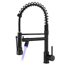 A single handle faucet has hot and cold valves that are part of the spout assembly. Awztoo Commercial Kitchen Sink Faucet With Led Light Single Handle Modern Kitchen Faucets With Pull Down Sprayer Solid Brass Taps Reviews Wayfair
