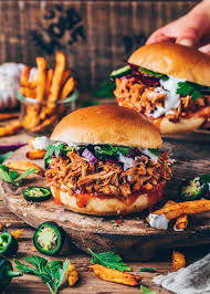 Bbq Jackfruit Pulled Pork Sandwiches Burger Recipe Pulled Pork Burger Pulled Pork Recipes Pulled Pork