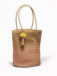Color Blocked Straw Tote For Women Old Navy Straw Tote Leather Tassel Straw Bag