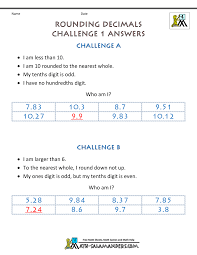 Rounding Decimals Challenge 1 Answers In 2020 4th Grade Math Worksheets Rounding Decimals Printable Math Worksheets