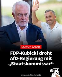 Der Vorsitzende der FDP-Politsekte, Wolfgang Kubicki, hat einer möglichen AfD-Landesregierung in Sachsen-Anhalt mit der Einsetzung eines „Staatskommissars“ gedroht. Im Sender ntv betonte der frühere Bundestags-Vizepräsident, auch eine AfD-Regierung ...