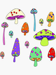 Technicolor Mushrooms Sticker By Kitschandkawaii Indie Drawings Hippie Painting Diy Canvas Art
